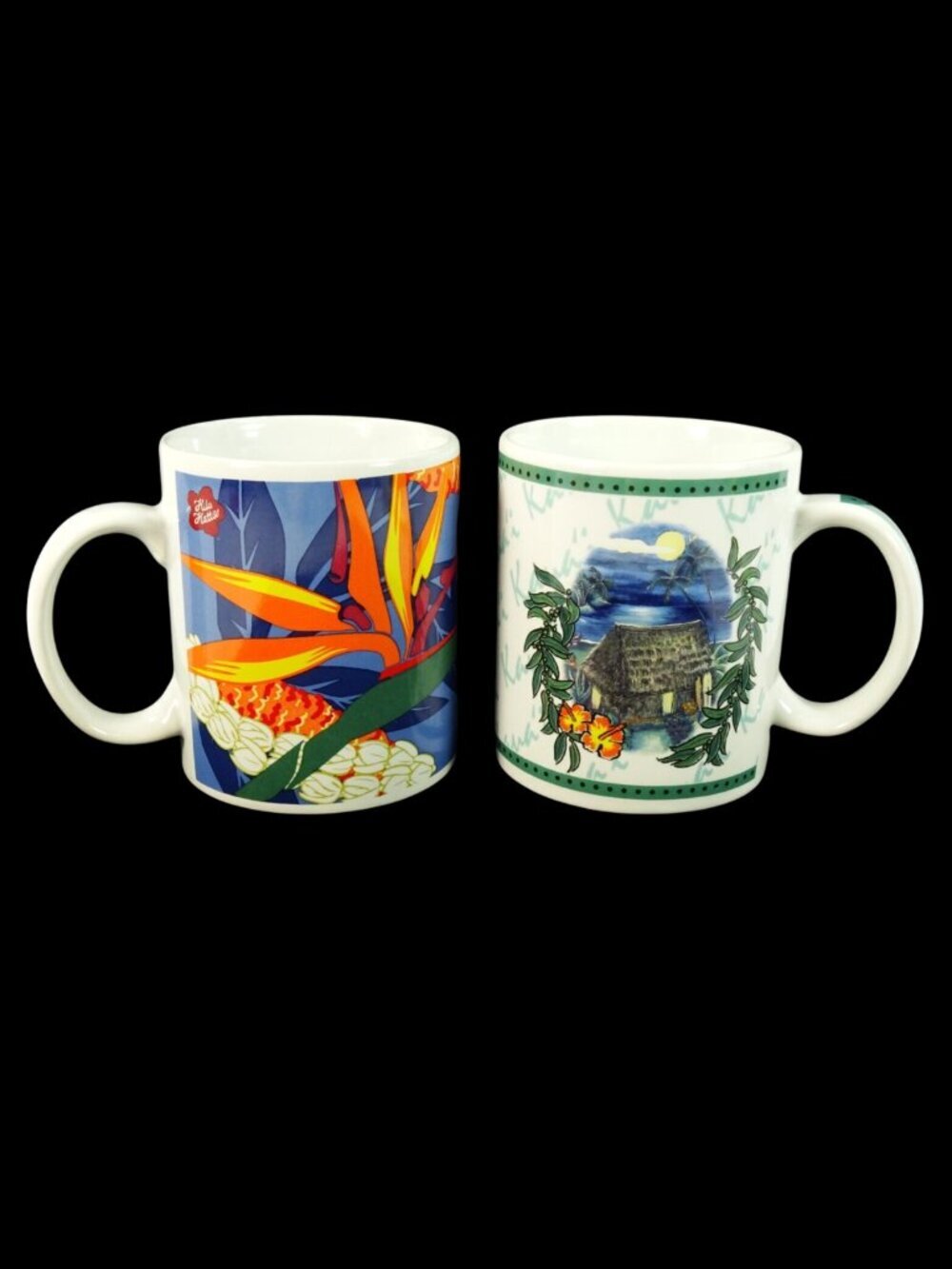 Hilo Hattie Coffee Mug Lot of 2 Kaua'i Hawaii Bird of Paradise Flowers Floral